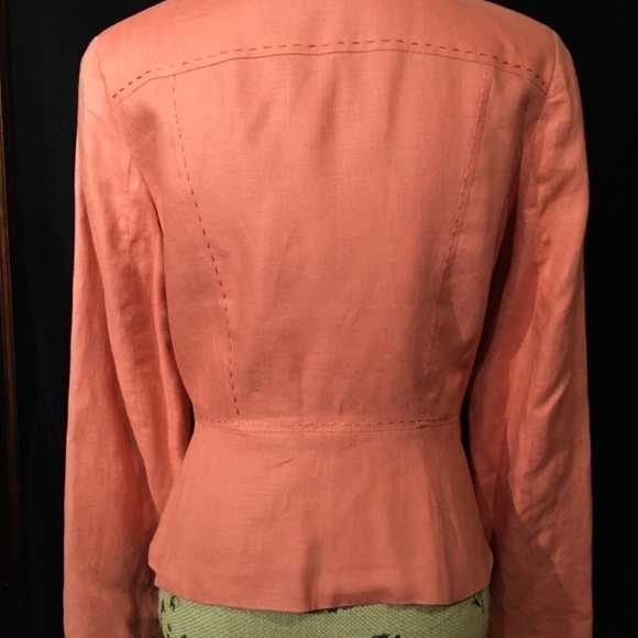 𝅺rafaella Tapered Career Jacket/Blazer, 100% Linen, CORAL ORANGE, Size 12 - Picture 8 of 9